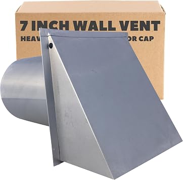 7 Inch Wall Vent Cap - Aluminum with Damper & Screen - Heavy Duty Hooded Metal Caps for Exterior Side Wall Exhaust - Spring Loaded Backdraft Damper by Vent Works
