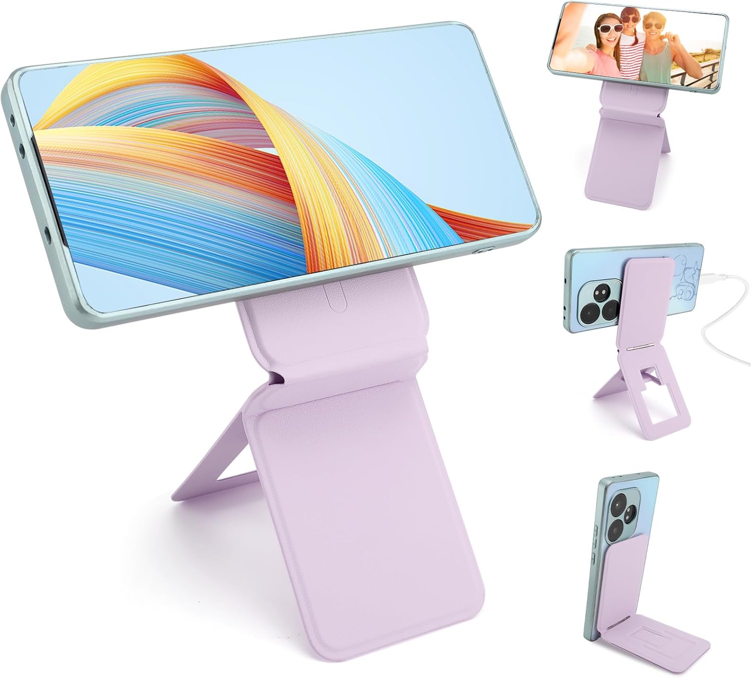 Phone Stand, Foldable Magnetic Phone Tripod, Angle Adjustment & Strong Magnets PU Leather Phone Stand, Compatible with All Smart Phone 16/15/14/13/12 (Purple)