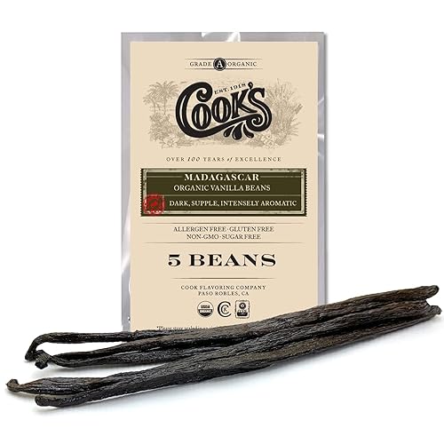 Miniatura 9 de Cook's, Frijoles de vainilla orgánicos de Madagascar, 25 cápsulas de grano entero de grado gourmet para hornear, postres y hacer extracto de vainilla