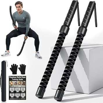 Weighted Ropeless Battle Ropes, Heavy Duty Portable Cordless Battle Ropess for HIIT Workouts, Cardio & Muscle Training, Low-Impact Cardio Training for Men & Women with Non-Slip Gloves