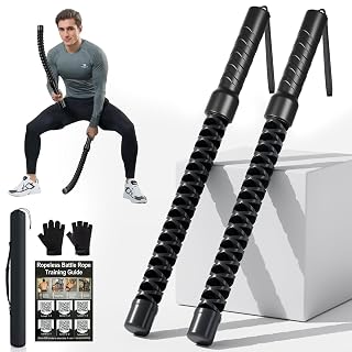 Weighted Ropeless Battle Ropes, Heavy Duty Portable Cordless Battle Ropess for HIIT Workouts, Cardio & Muscle Training, Low-Impact Cardio Training for Men & Women with Non-Slip Gloves - Amazon product rated Grade A