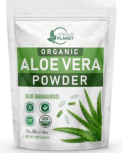 Polvo de aloe vera orgánico para cabello y cara, Aloe Barbadensis, extracto de aloeVera certificado por USDA por Proud Planet (1 libra 16 onzas)