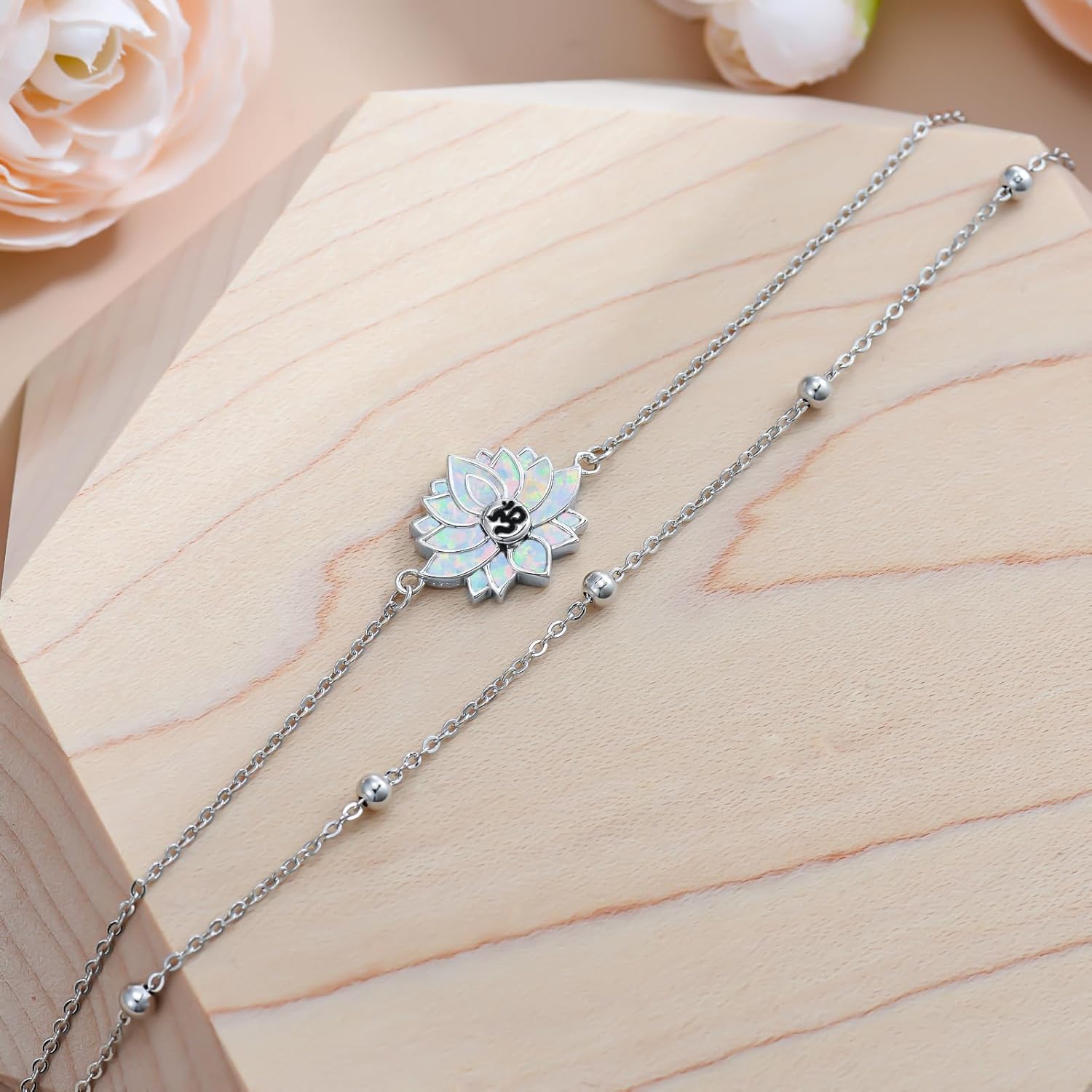 Lotus Bracelet for Women 925 Sterling Silver Lotus Layered Bracelet Yoga Jewelry Gifts - Image 4