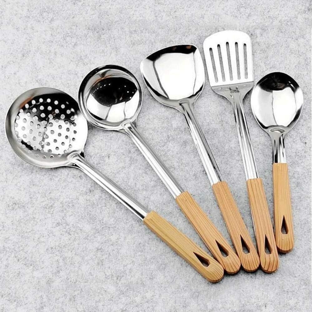 NGDFGR Stainless Steel Spatula Kitchenware Set Soup Spoon Cooking Iron Shovel Kitchen Household Cooking Spoon Colander Non-Stick,