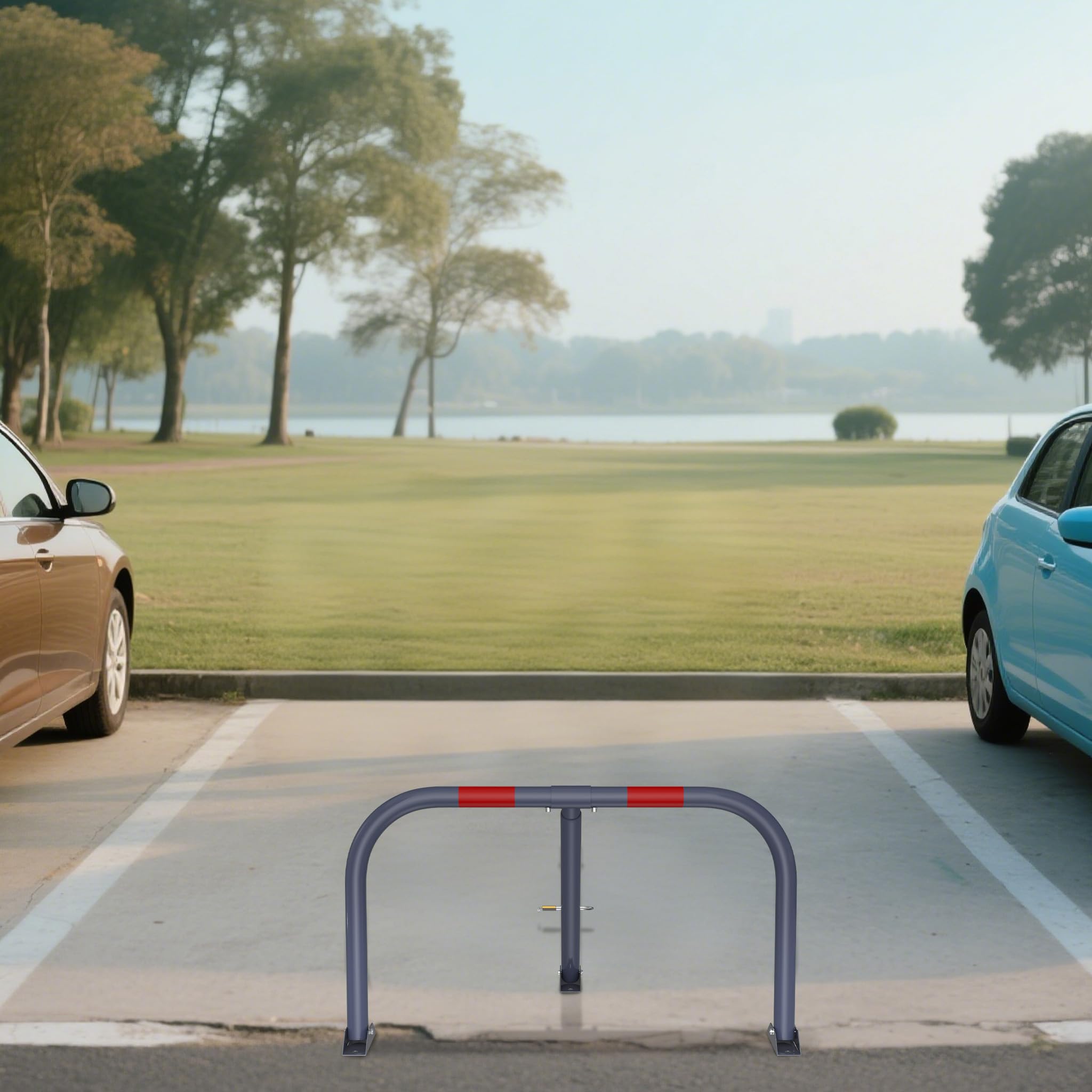 NAIZY Barrières de parking pliables 78 x 44 cm avec serrure et bandes réfléchissantes - En métal - Pour garage et place de stationnement