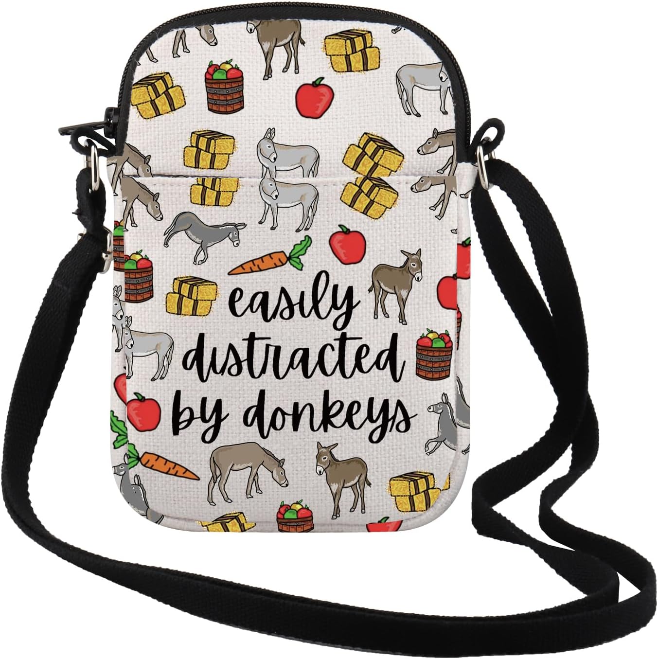 TSOTMO Donkey Owner Gift Easily Distracted By Donkeys Themed Zipper Crossbody Bag Donkey Spirit Animal