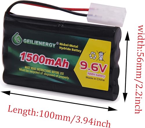 Miniatura 3 de Paquete de baterías recargables NI-MH de 9.6V 1500mAh para tanque de camión RC y vehículos y cables de carga (paquete de 2)