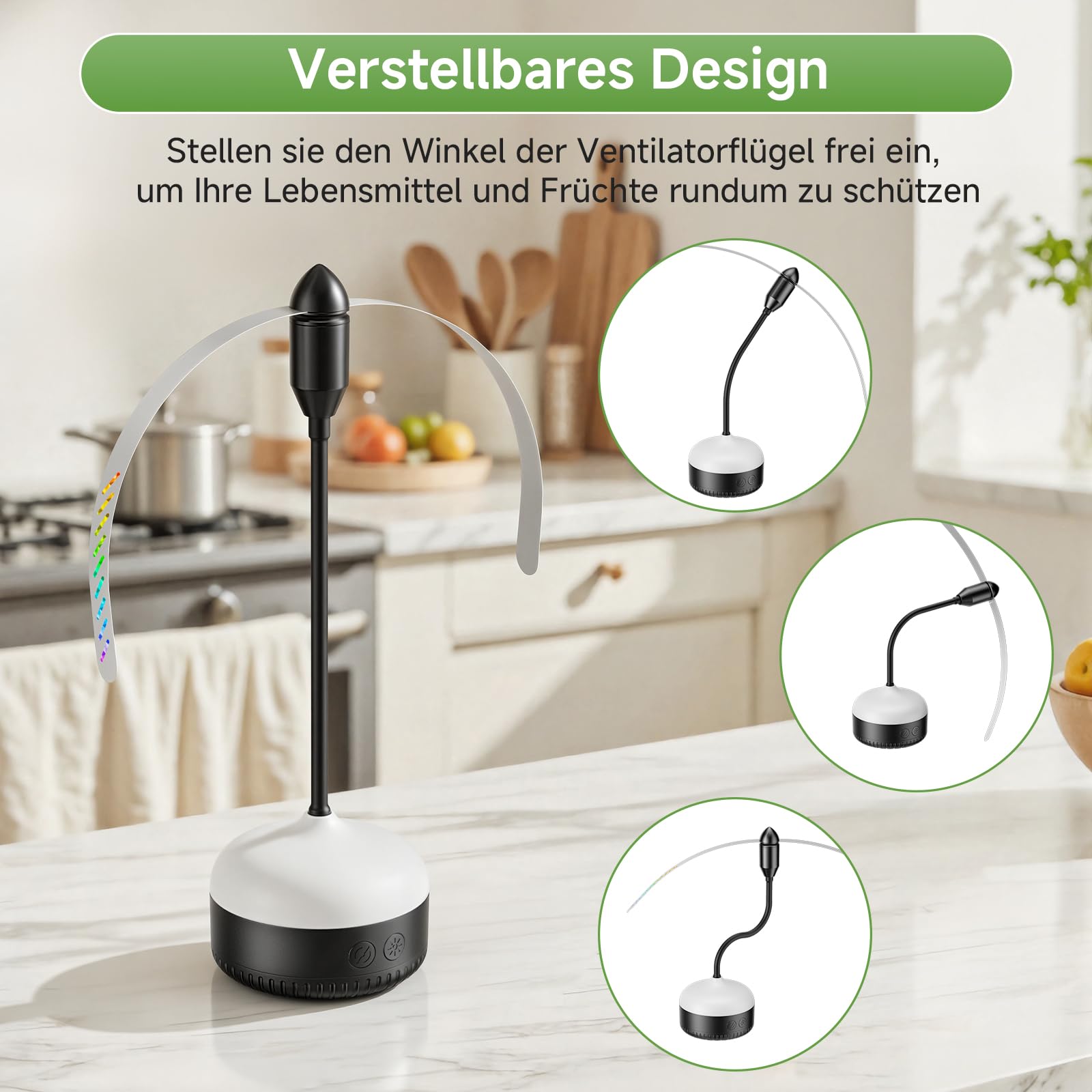 PKBD 4er-Pack Fliegenwedler für Tische, Batteriebetriebener Fliegenvertreiber, Tragbare Fliegenabwehr mit Warmweißer LED und Weichen Blättern – Ideal für Küche, Terrasse, Camping, Schwarz