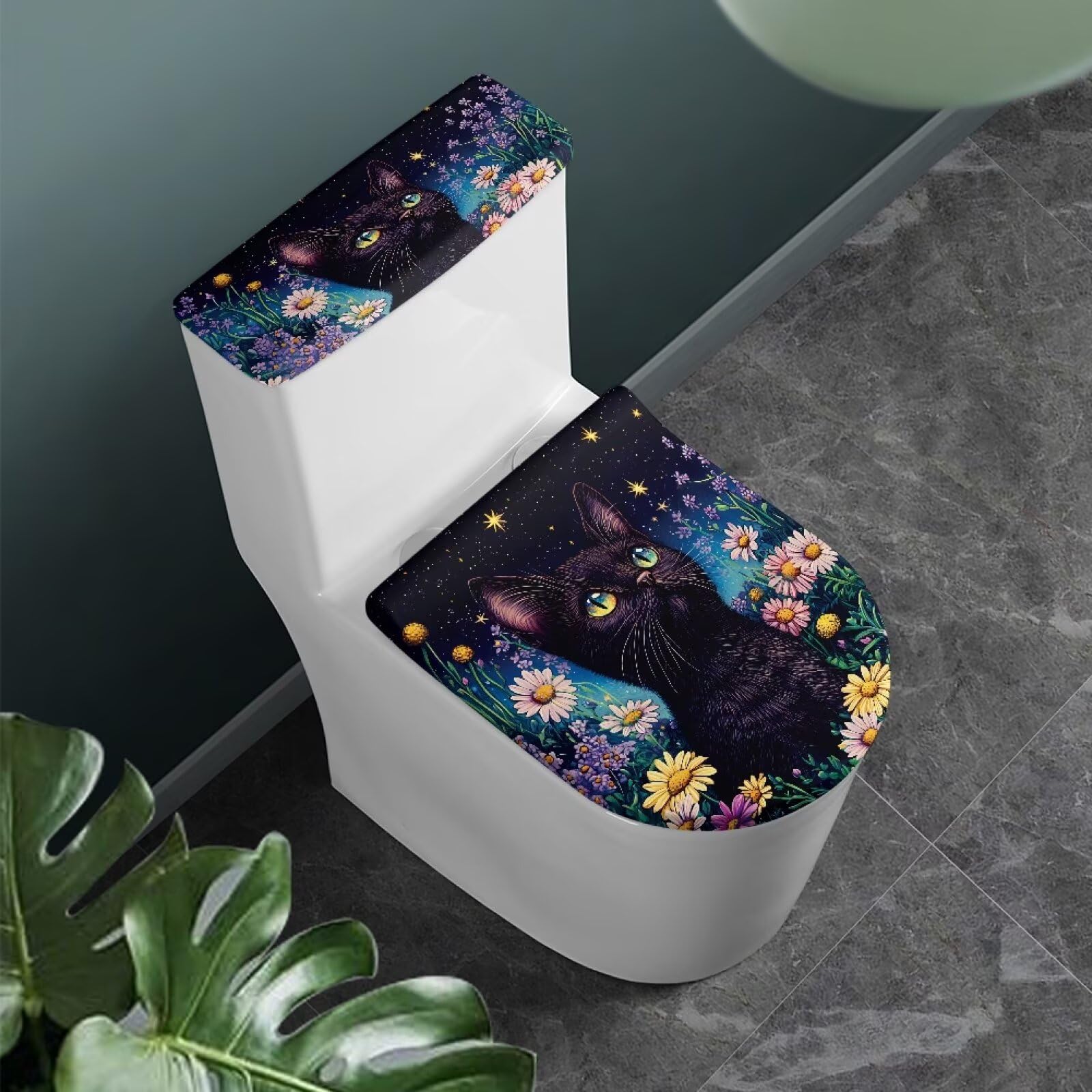 Vanideaoty Black Cat Toilet Top Cover Tank Lid Decorative 2 Pieces Bathroom Set Lid Toilet Tank Cover 17 x 21 Lightweight Washable
