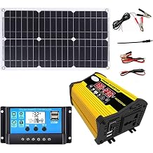 4000W Solar Inverter Kit, 12V to 110V/220V Pure Sine Wave Power Inverter with 30A Charge Controller&18W Solar Panel, Complete Home Grid Power System & Solar GeneratorYellow,12V-220V