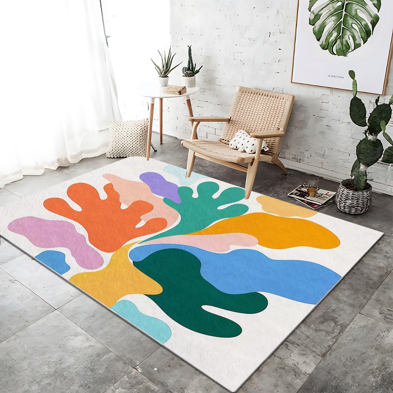 Dywan do salonu sypialnia 120 x 170 cm krótkie włosie wycieraczka antypoślizgowa abstrakcyjne liście roślin kolorowe klocki można prać w pralce, do salonu, sypialni, kolor flanelowy miękki dywan