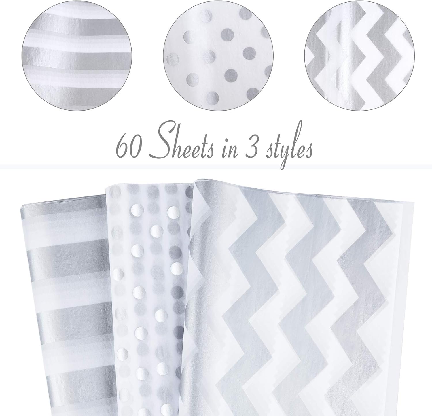 MIAHART 60 Pcs Silver White Tissue Paper Bulk 3 Style Decorative Metallic Wrapping Paper for Birthday Weddings Christmas Party Decoration, DIY Arts Crafts : Arts, Crafts & Sewing