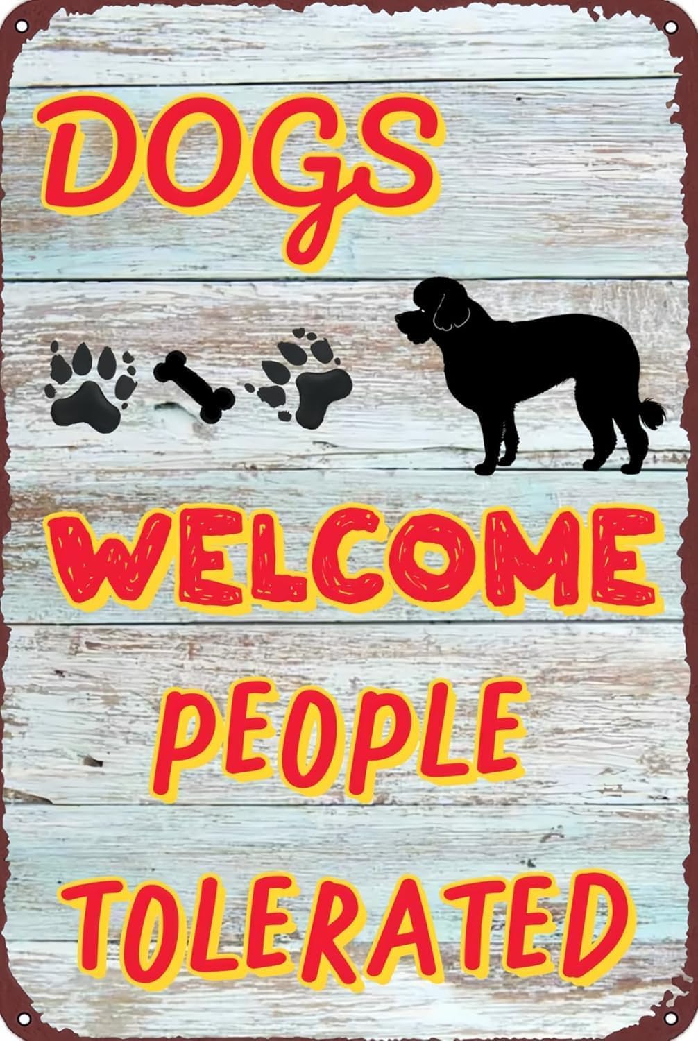 SMAZDFXX Vintage Metal Sign Dogs Welcome People Tolerated Tin Signs Retro Wall Art for Home Cafe Garden Yard Accessories Poster for Home Decor 12"x16"