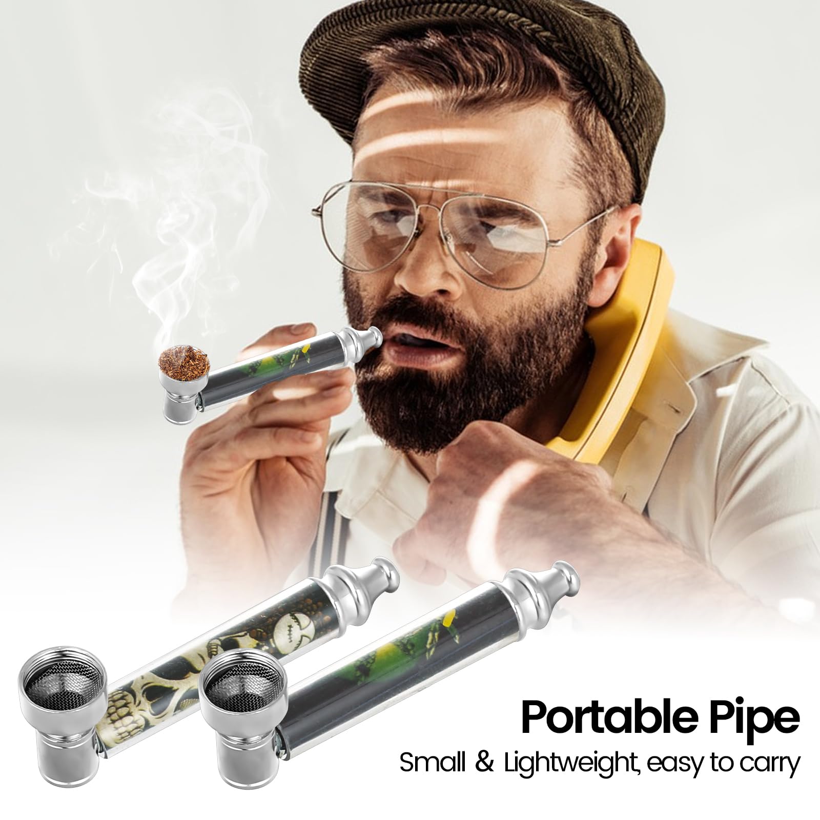 Zestaw 2 fajek z gwizdkiem, mini przenośny uchwyt na fajkę z 10 filtrami ze stali nierdzewnej i 10 filtrami z węglem aktywnym 6 mm, do palenia tytoniu (zestaw 3)