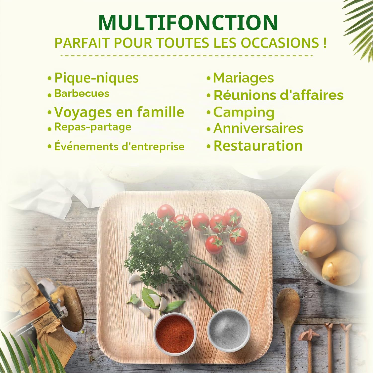 ECO Leaf Lot de 10 plateaux de service jetables en bois | Grands plateaux de 35 x 25 cm | Assiettes jetables écologiques et biodégradables, TRAY14X10