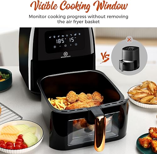 Miniatura 6 de Freidora de aire de 8 cuartos de galón de tamaño grande con ventana transparente, 8 preajustes, panel de un solo toque, tecnología de flujo de aire
