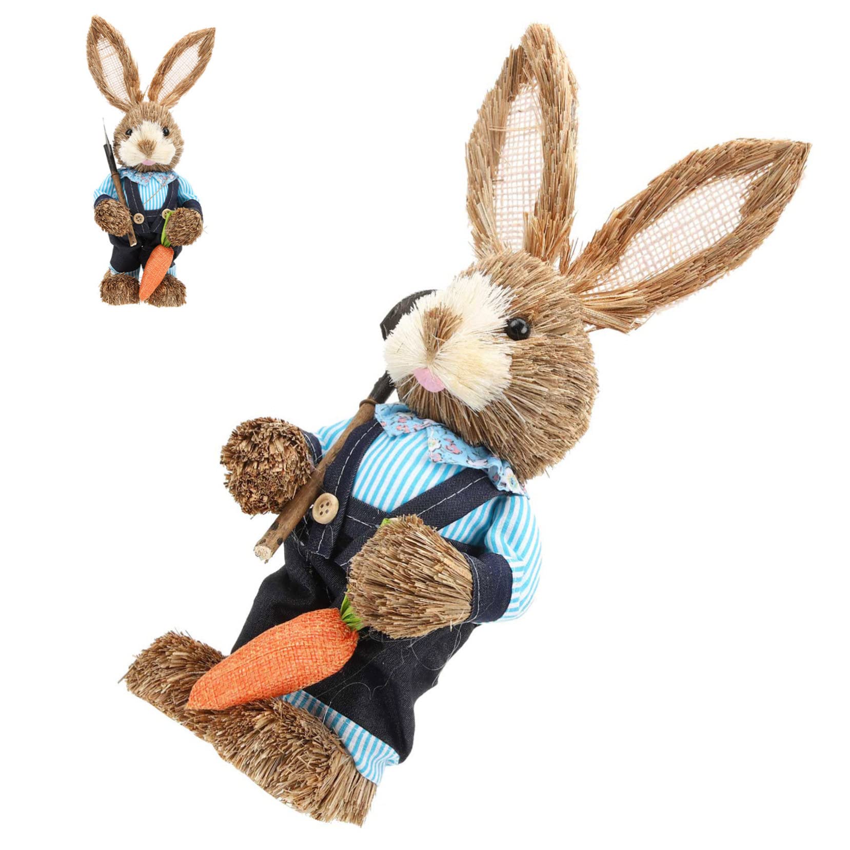 Zerodeko 2pezzi Decorazioni Pasquali Statue Di Conigli Paglia Intrecciata Figurine Di Coniglio Per Giardino e Casa Regali Di Pasqua Per Ambienti Rurali Rabbit Ornament