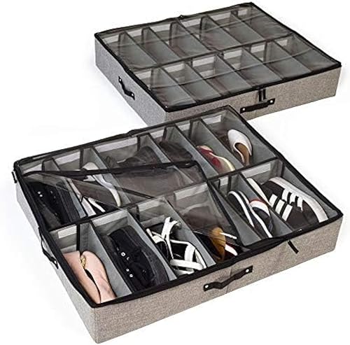 storageLAB Organizador de almacenamiento de zapatos debajo de la cama divisores ajustables juego de 2 se adapta a 24 pares en total solución de