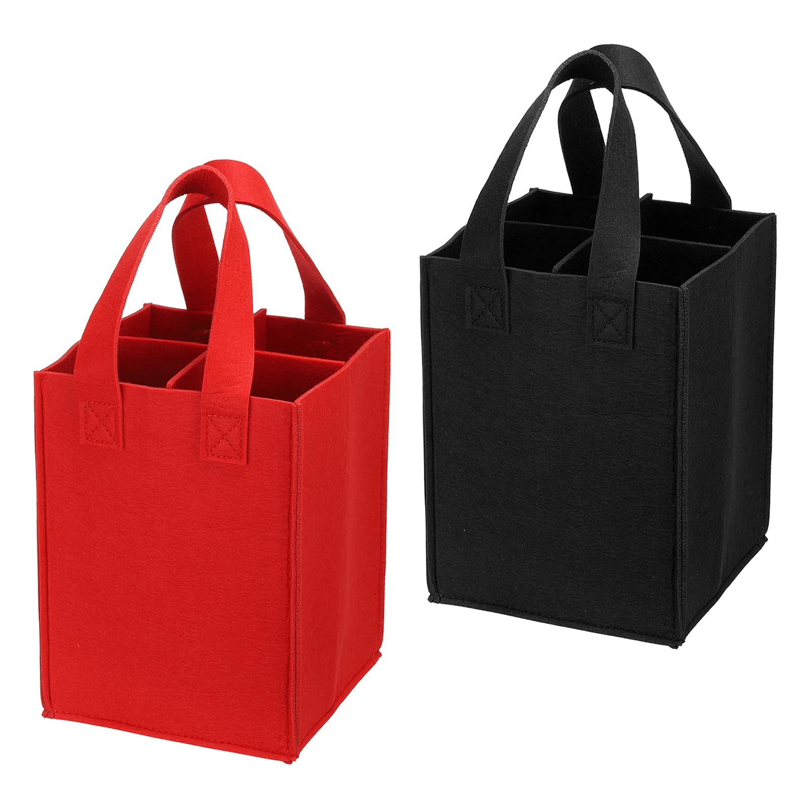 PATIKIL 4 Bottle Wine Carrier Tote Bag, 2 Pack Wine Bottle Carrying Bag with Divider Reusable Wine Storage Bag Felt Grocery Bags Portable Gift Bag, Red Black