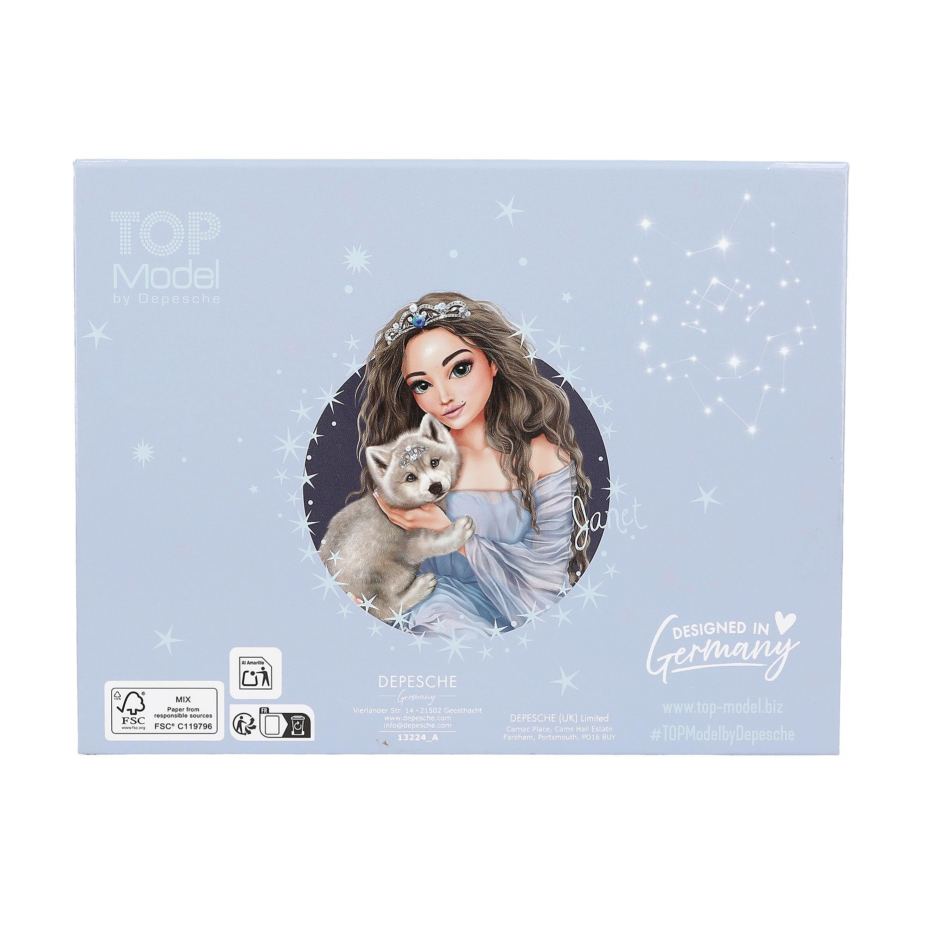 Depesche TOPModel Wolf Boîte de Papeterie Bleu foncé Motif étoiles Chemise Crayons Gomme