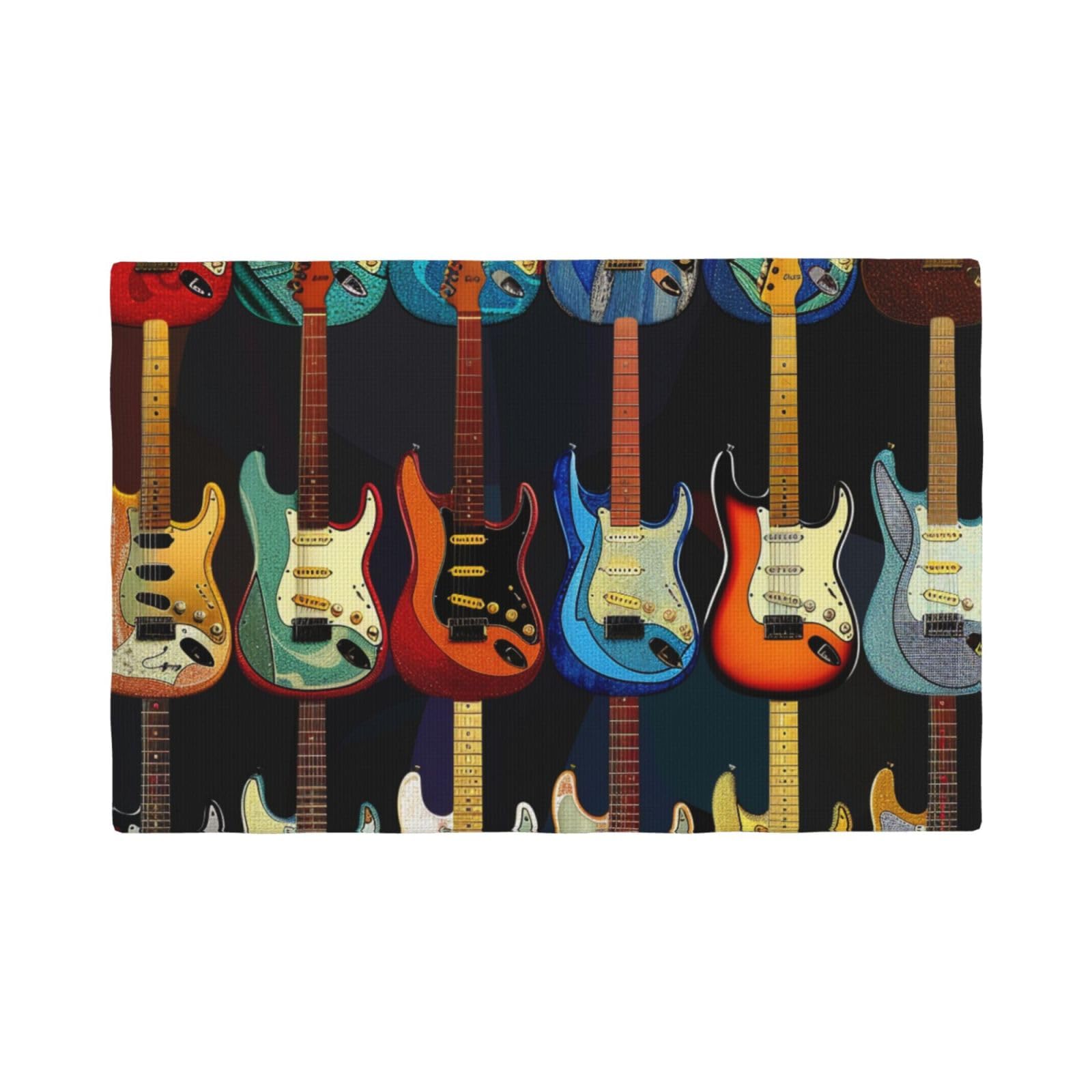 Art Guitar Pattern Print Placemats Set, Heat Resistant Washable Placemat 12x18in Table Mats for Party Kitchen Dining Table Decoration Indoor Outdoor, Four Pieces