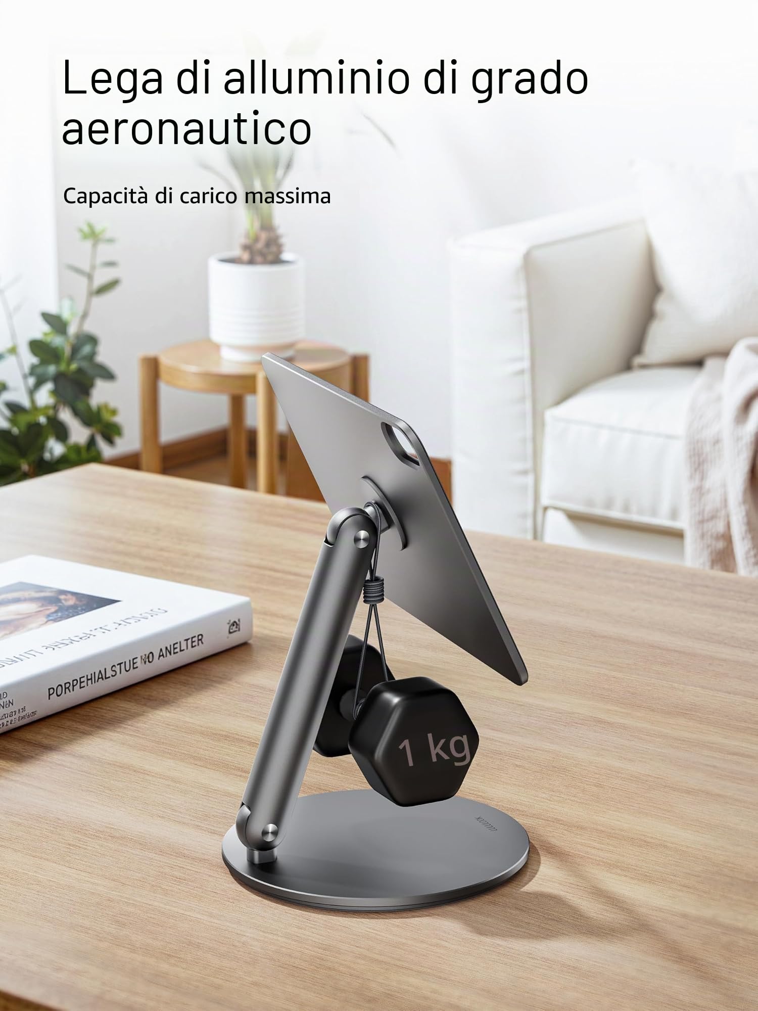 LULULOOK Supporto magnetico per iPad mini 7 con base girevole a 360°, in alluminio pieghevole, supporto per tablet da scrivania per Apple iPad mini (A17 Pro) 2024/6 (8,3" 2021), grigio