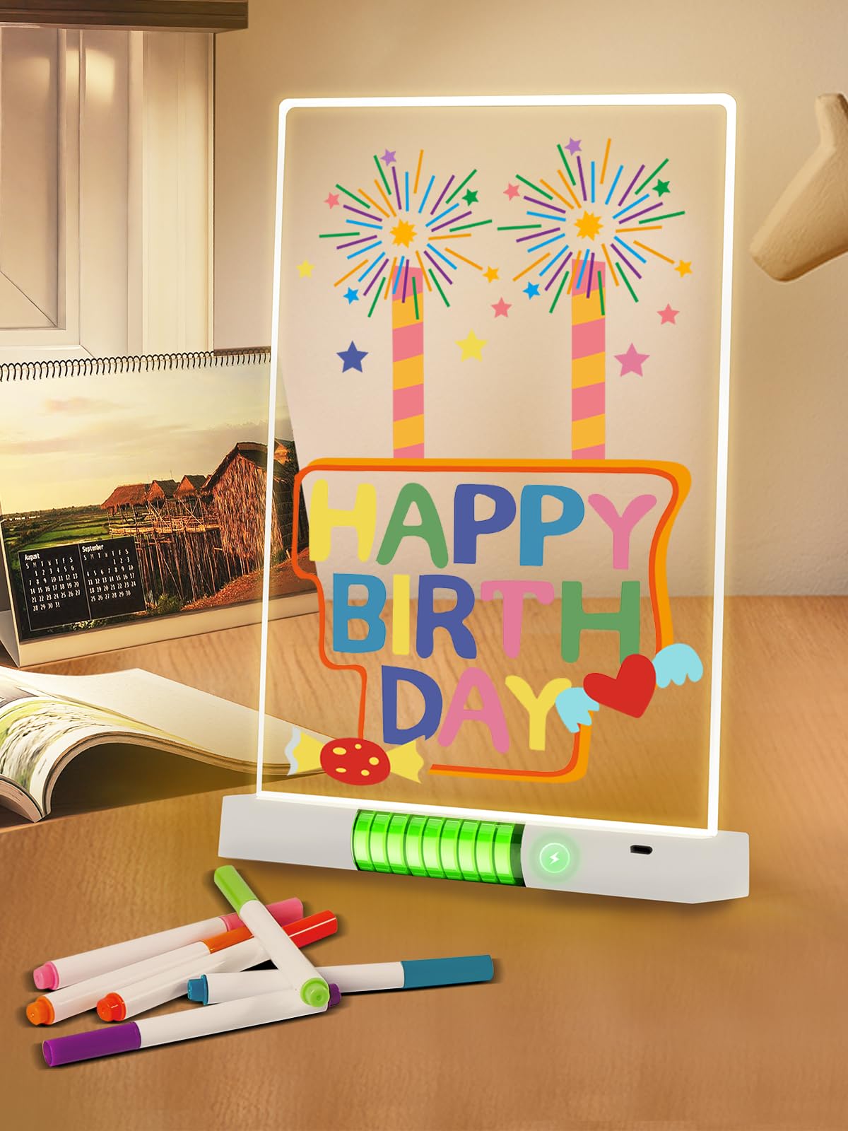 Clear Dry Erase Board, Rechargeable LED Acrylic Message Board, Acrylic Illuminated Dry Erase Board, Can be Used as Night Light for bar/Shop/Office/