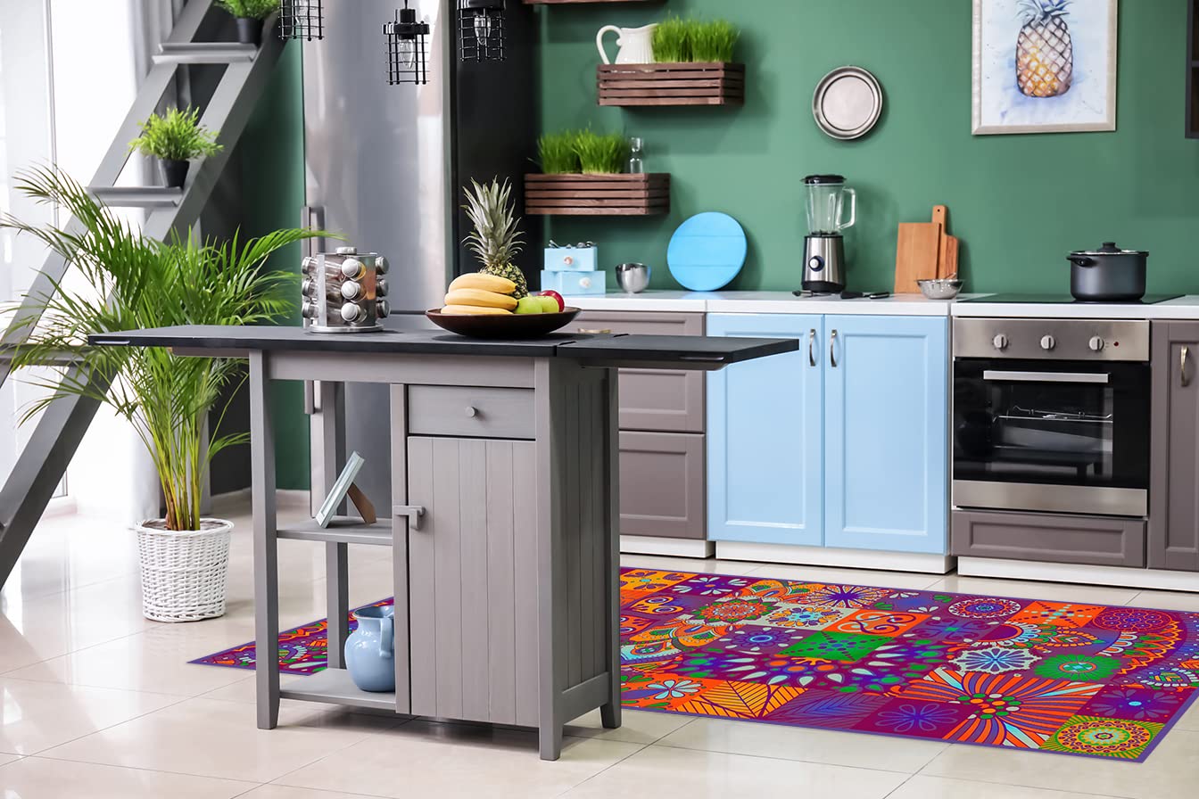 DobleUve Estudio Tapis Vinyle 1 | Violet | 65x140 cm | Tapis Cuisine | Tapis de Salon Antidérapant Antifongique Ignifuge | Tapis Enfants | Tapis Bain PVC | Tapis PVC