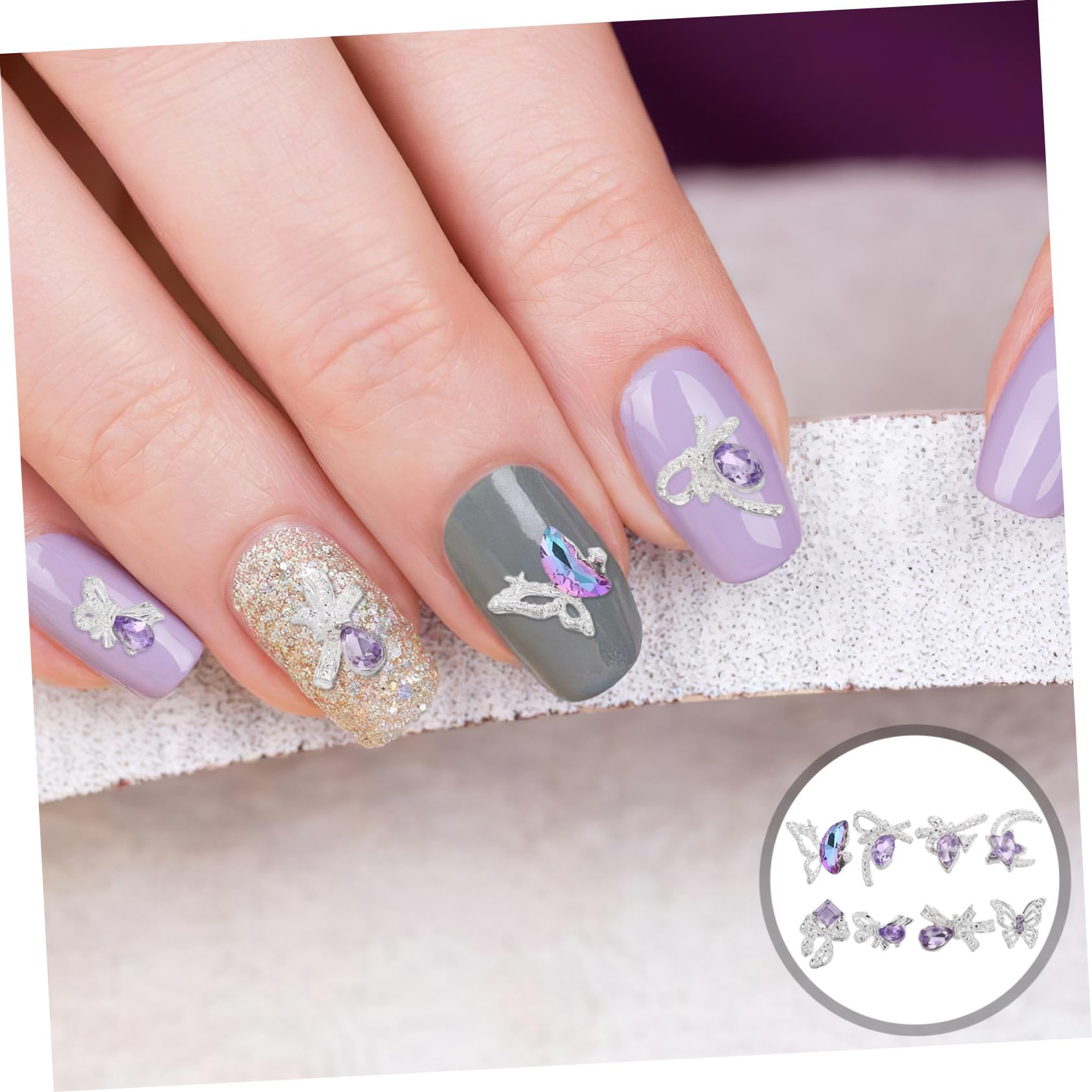 40pz Ciondoli per Unghie Fiocco in Metallo Verde per Manicure Art Decoro Unghie Diamanti Finti
