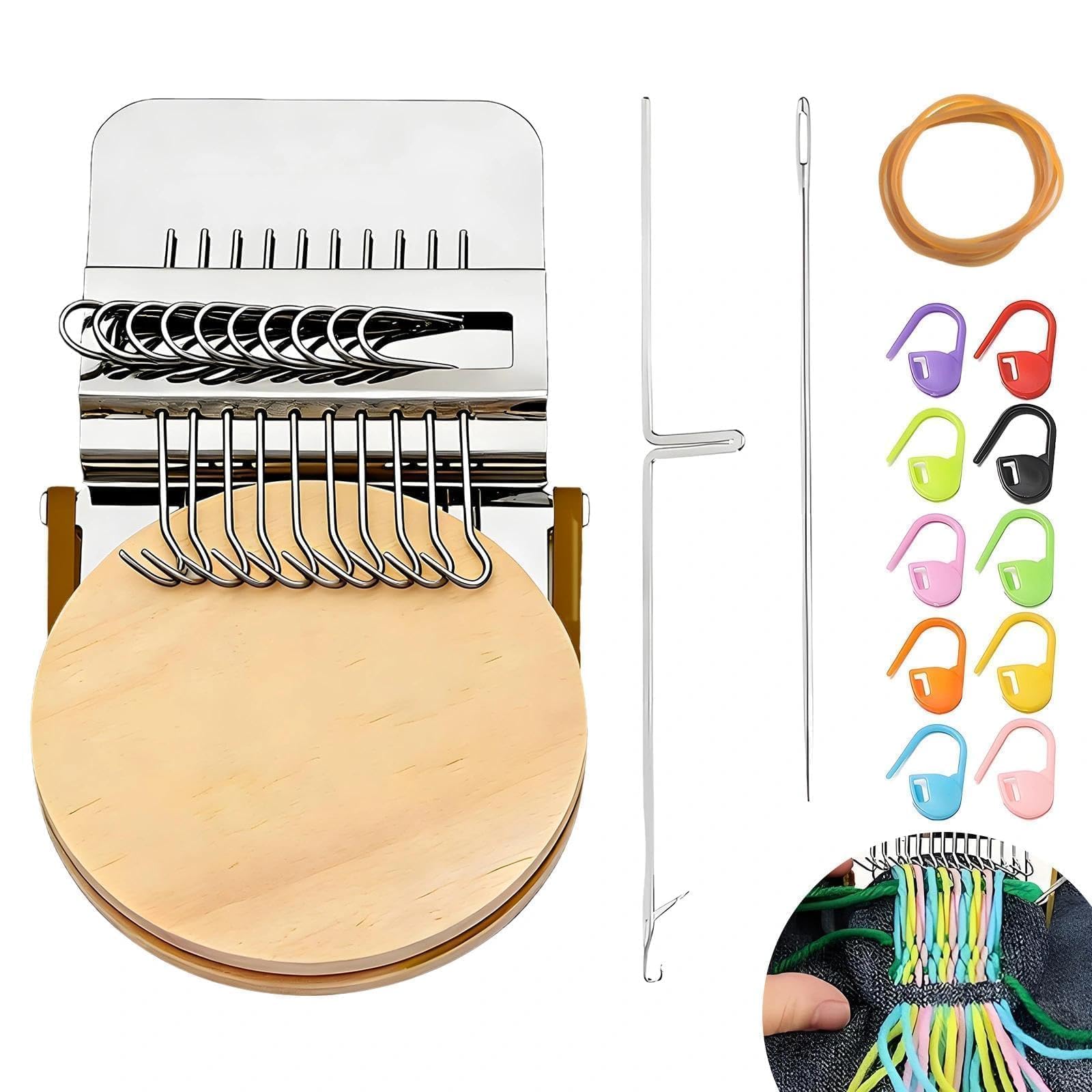 Mini Darning Loom Kit, Speedweve Type Weave Tool for Repair Jeans Socks, Small Weaving Looms with 14 Hooks, Portable Mending Tool for DIY Craft & Art Patterns, Creative Gift for Knitters