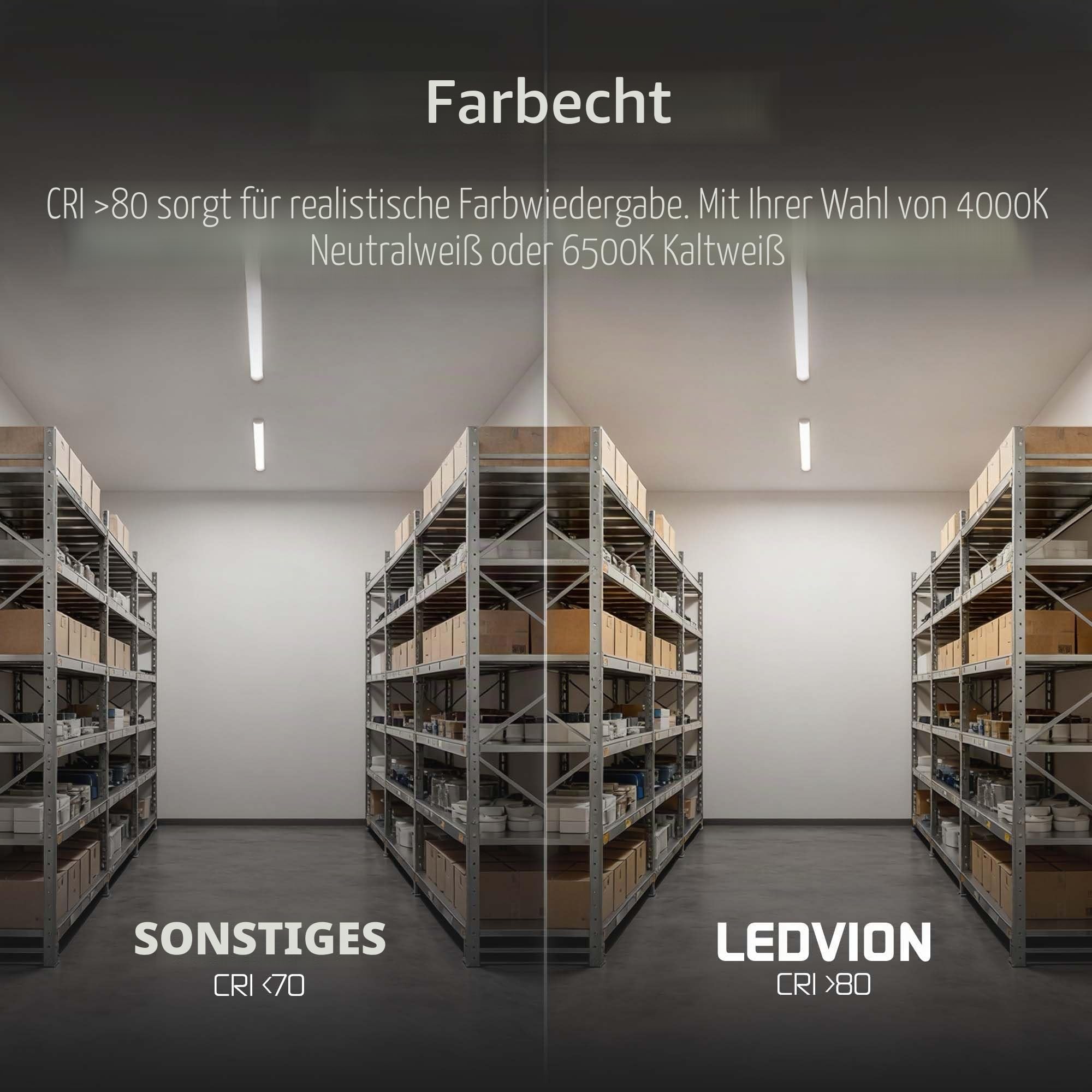 Ledvion - 10er set, Feuchtraumleuchte LED, 120cm, IP20, 30W, 120 lm/W, Neutralweiss, 4000K, Koppelbar, kellerleuchte, deckenleuchte, garagenbeleuchtung, werkstattbeleuchtung