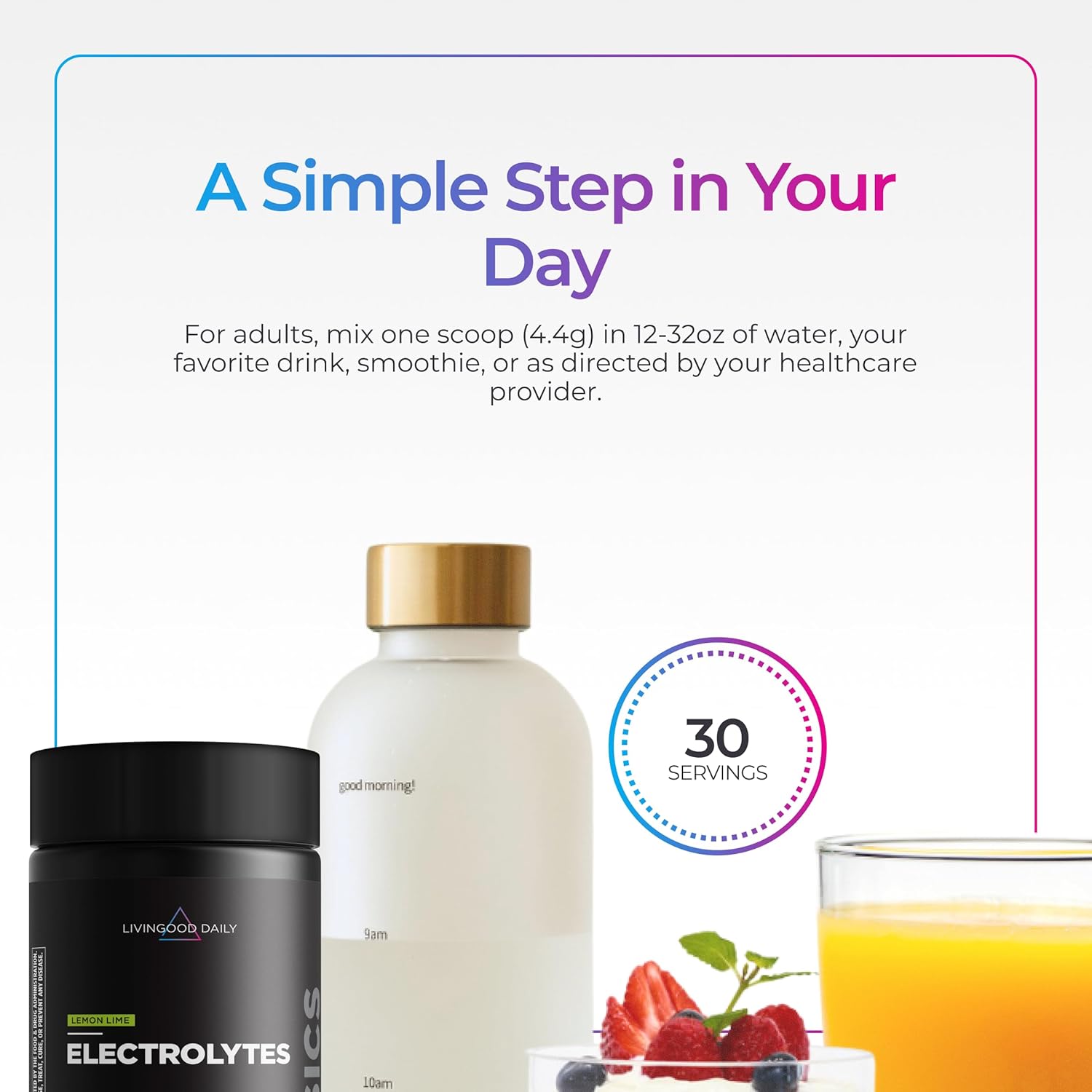 Livingood Daily Electrolytes Powder, Electrolytes Hydration Drink Mix With Vitamin C, Magnesium, Taurine & Sea Salt, Electrolyte Supplement For Energy & Hydration, Keto, Lemon Lime Flavor, 30 Servings