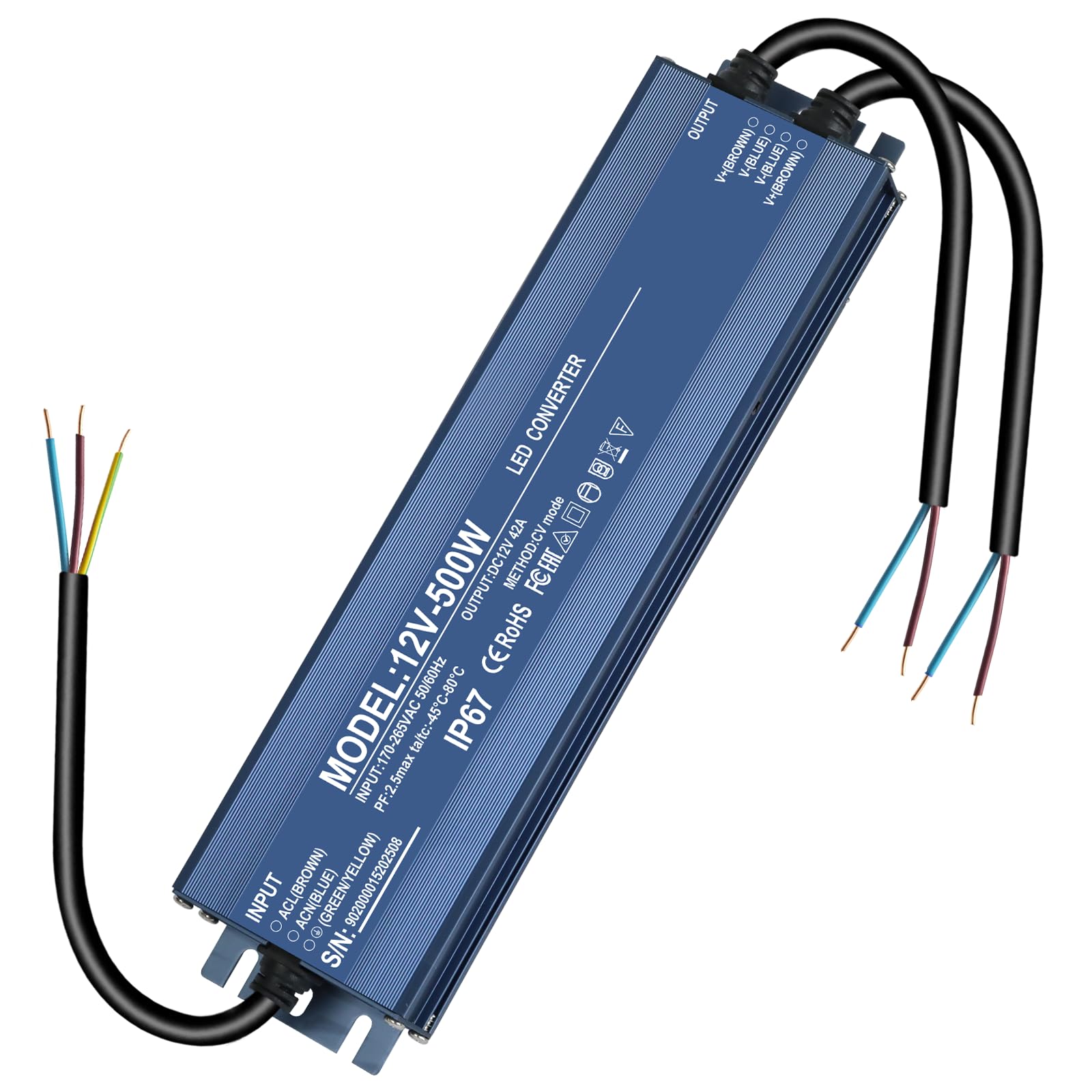 Trasformatore LED 12V 500W, Alimentatore 12v 42A, Driver LED AC a DC | 500W Trasformatore 220V 12v, Impermeabile IP67, Senza Sfarfallio, Nessun rumore, per G4, GU5.3, MR11, MR16, Non dimmerabile