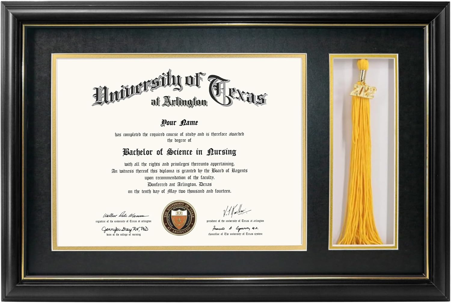 GraduationMall 11x17 Black Wood Diploma Frame with Tassel Holder for 8.5x11 Certificate Document,Real Glass,Black over Gold Mat Black With Gold Trim Diploma + Tassel