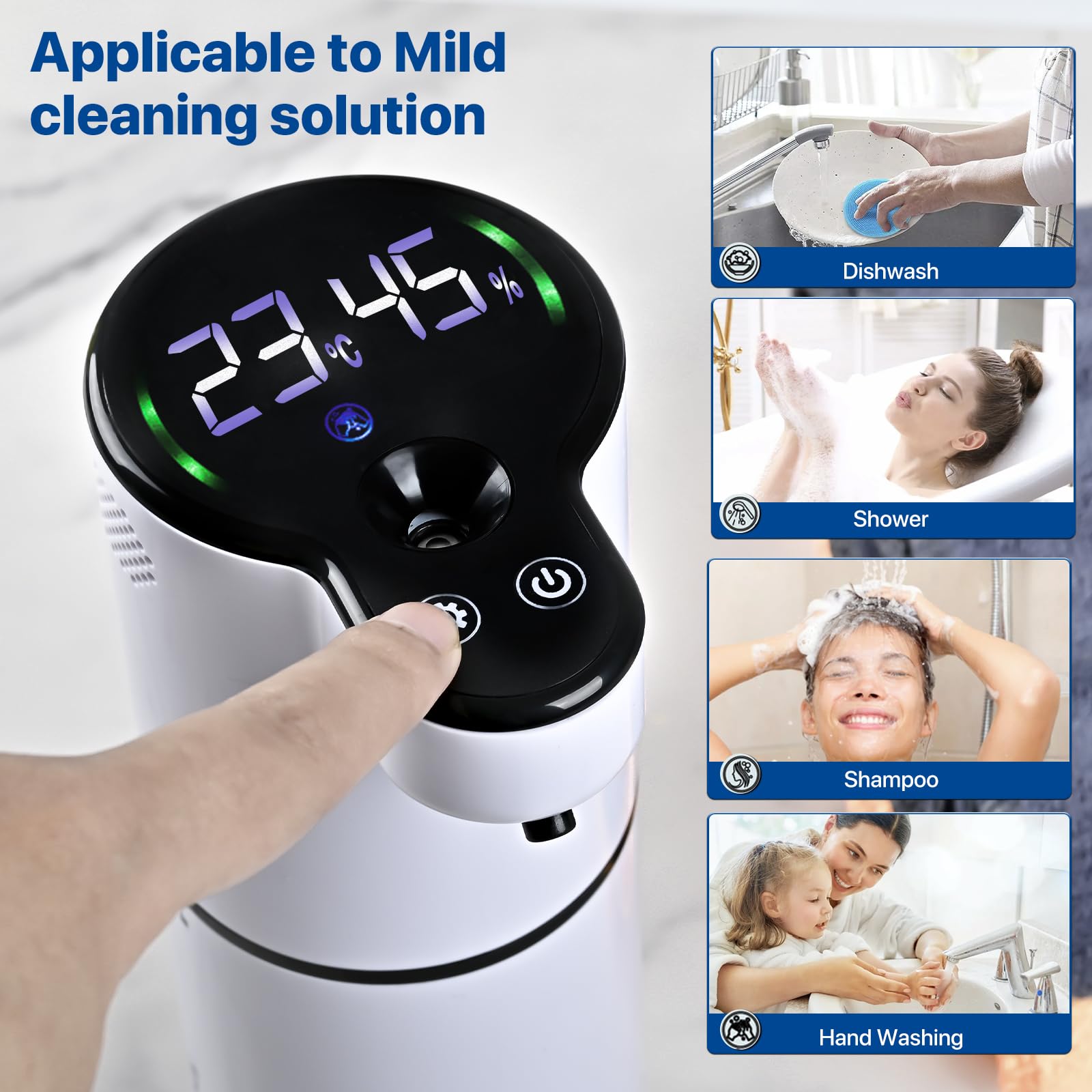 Dispensador automático de jabón Inteligente Multifuncional - Combinación de aromaterapia, detección de Temperatura y Humedad y Alarma de Gas Combustible, dispensador de jabón líquido sin Contacto