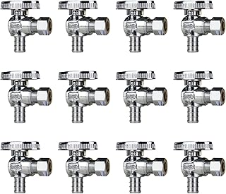 SUNGATOR 12-Pack Pex Angle Stop Valve 1/2 inch x 3/8 inch, 3/8" OD Compression x 1/2" PEX, 1/4 Turn Chrome Plated Brass, 1/2" Pex Shut Off Valve For Faucets and Toilets, ASTM F1807