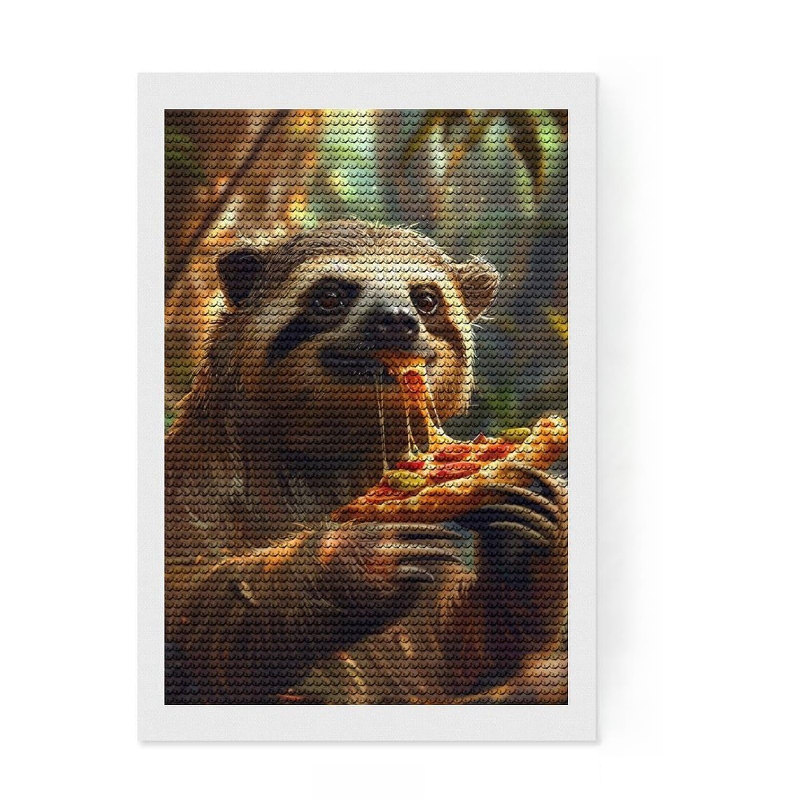 Junmoney Sloth Pizza Diamond Art Kit 8"x12", Cute Room Decor, Sparkling Crystal Beads, with Tool Kit, Fun Craft Activity, DIY