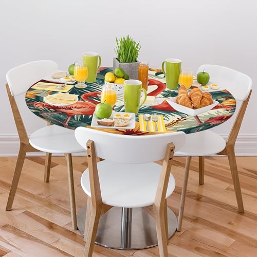 Vista 153 de Pardick Mantel redondo ajustable con diseño de flores de arte en acuarela con mantel elástico, mantel elástico redondo, impermeable, lavable, se