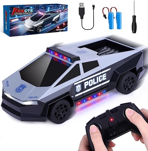 Coche de control remoto, auto de policía de juguete con luces LED y control remoto de 2.4 GHz, camión de juguete para niños, autos RC para niños de