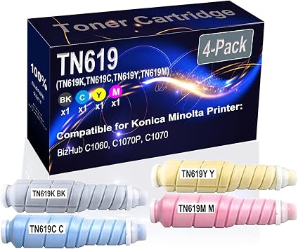 4-Pack BK+C+Y+M Compatible High Yield TN619 TN-619 TN619K TN619C TN619Y TN619M Printer Toner Cartridge use for Konica Minolta Bizhub Press C1060 C1070 Printers
