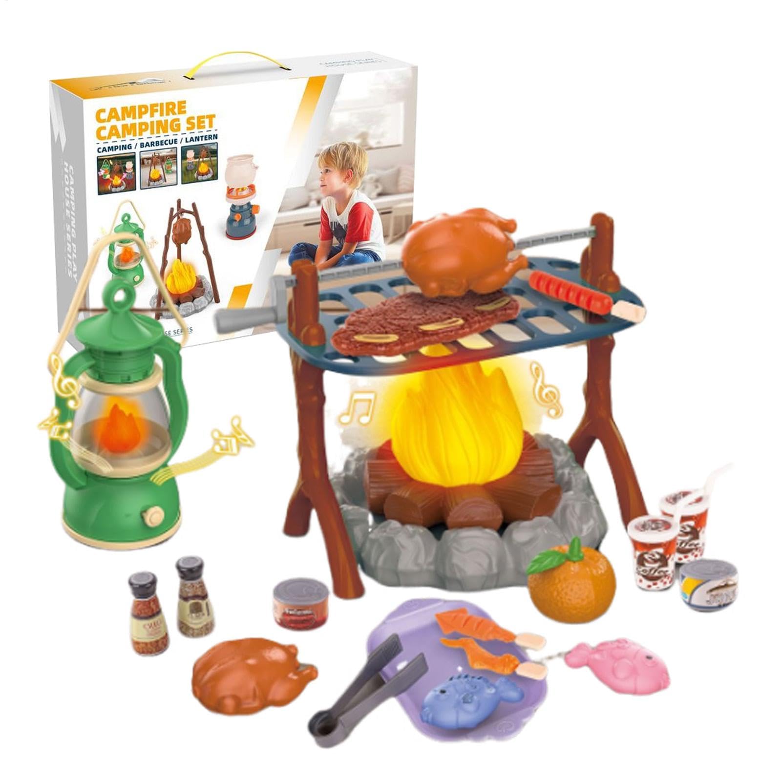 28Pcs Children's Camping Set, Pretend Play Campfire, Adventure Toys for Kids With Learning Accessories, Outdoor Educational Kit for Girls and Boys