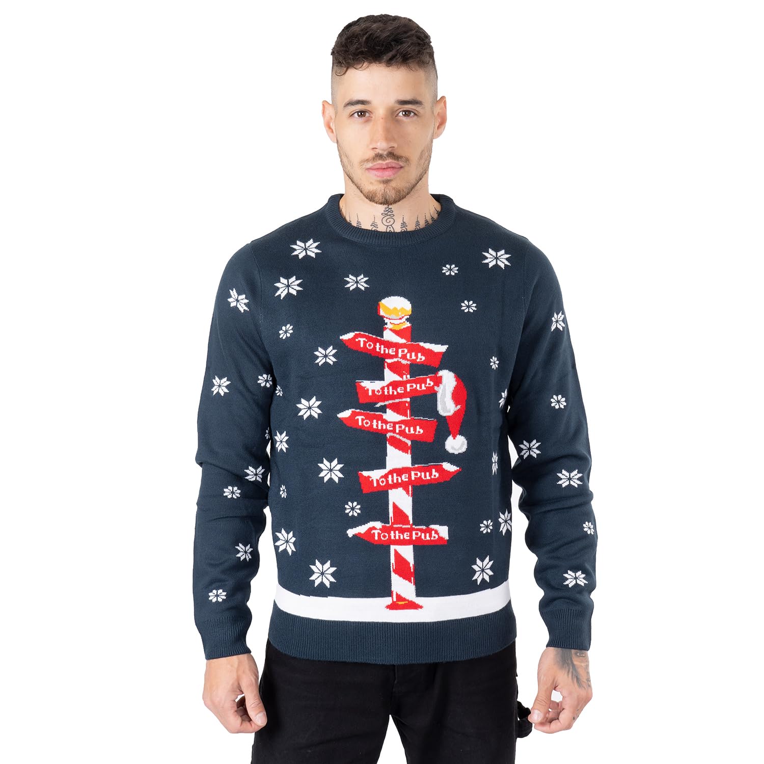 Noroze Men's To The Pub Poll Navy Christmas Jumpers Xmas Santa To The Pub Reindeer Novelty Unisex Long Sleeves Crew Neck Winter Pullover Top (Xxl, )