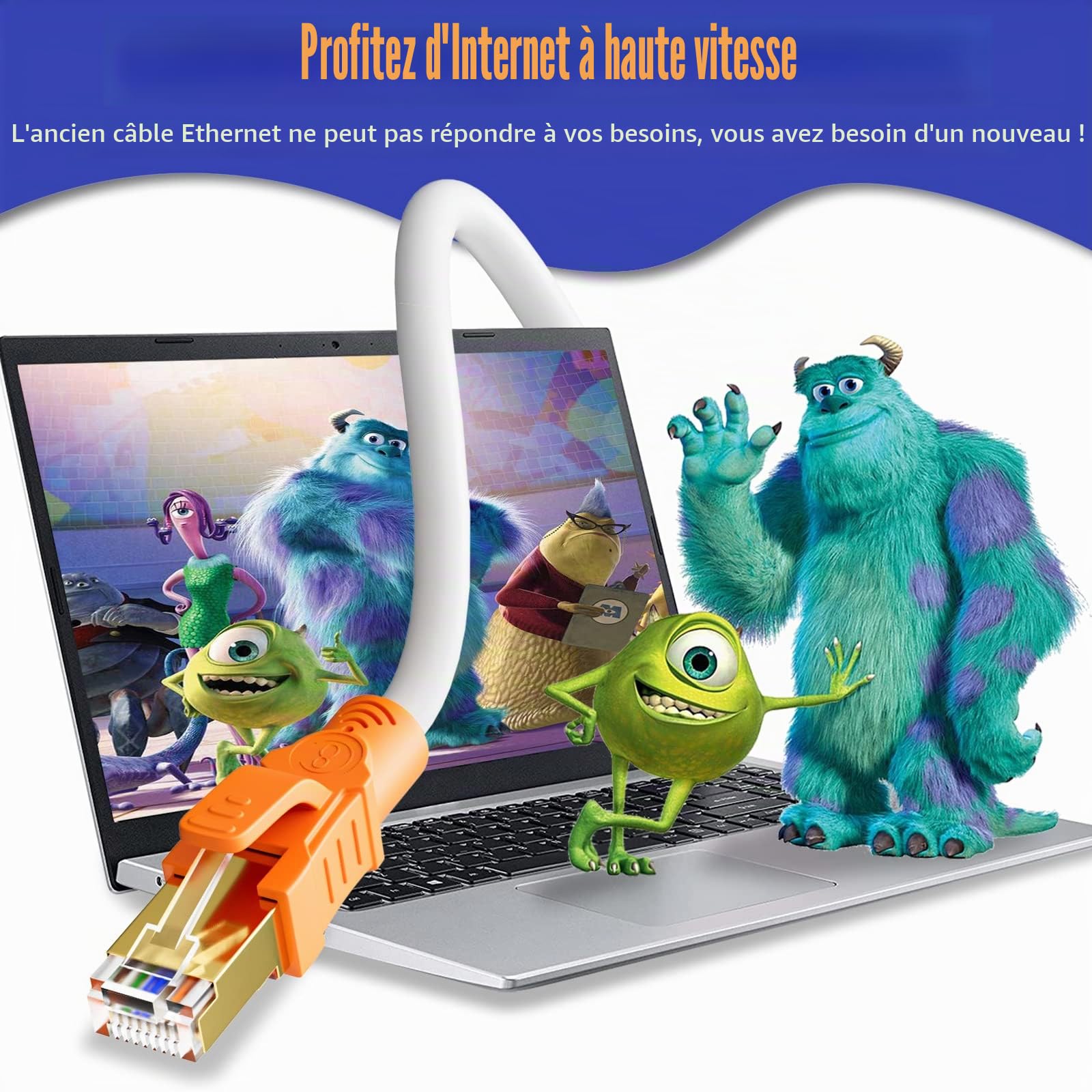 MEIPEK Cable Ethernet 15m Cat 8, Rj45 Blindé 40Gbps 2000Mhz Haute Vitesse Gigabit Rond LAN Internet Extra Lang 26AWG S/FTP PIMF POE Blanc Câble Reseau pour Routeur Modem