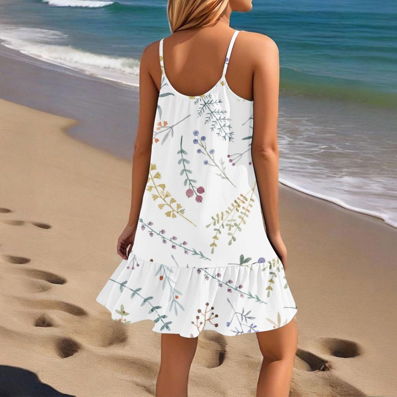 Sommerkleid Damen Kurz Rüschen Spaghettiträger Strandkleid Elegant A Linie Kleider Sommer Rückenfrei Trägerkleid Locker Kleid Frauen Casual Sommerkleider Leicht Und Luftig Minikleid Schick