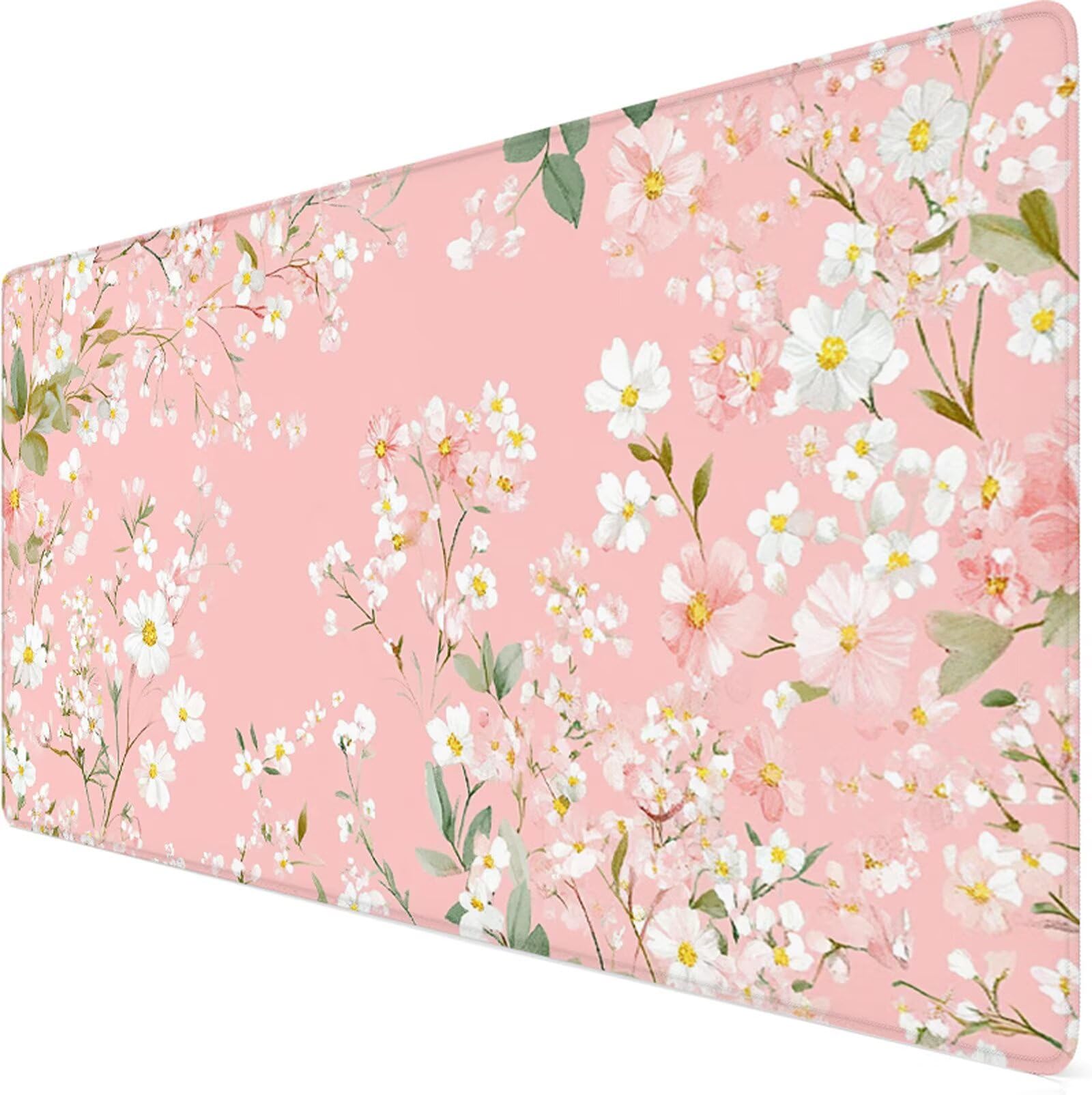 Podkładka pod mysz XXL 1000x500x3mm podkładka pod mysz różowa podkładka pod mysz kwiat poprawia precyzję i szybkość, antypoślizgowe wodoodporne, szyte krawędzie, akcesoria do gier, komputer, prezent