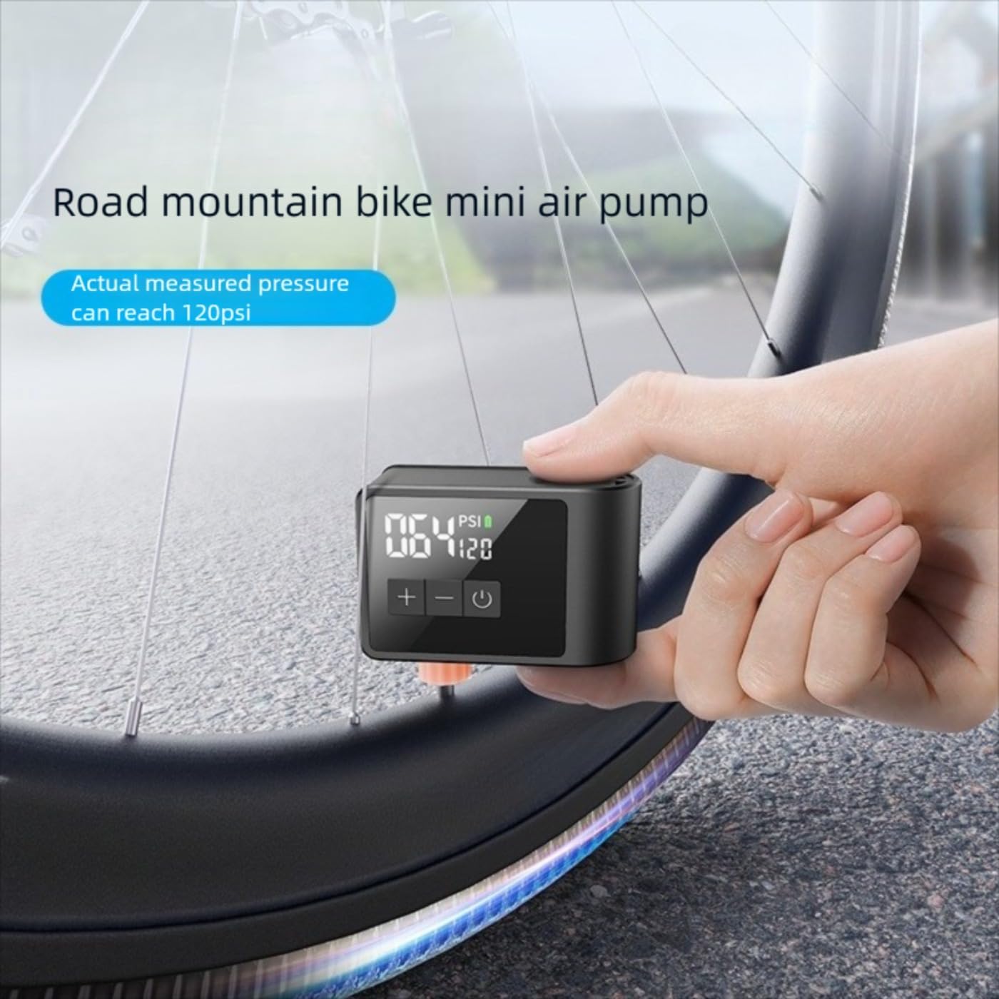 Mini cyfrowa pompa do opon rowerowych, przenośna sprężarka powietrza 108 g, wyświetlacz LCD z PSI/BAR, maks. 120 PSI