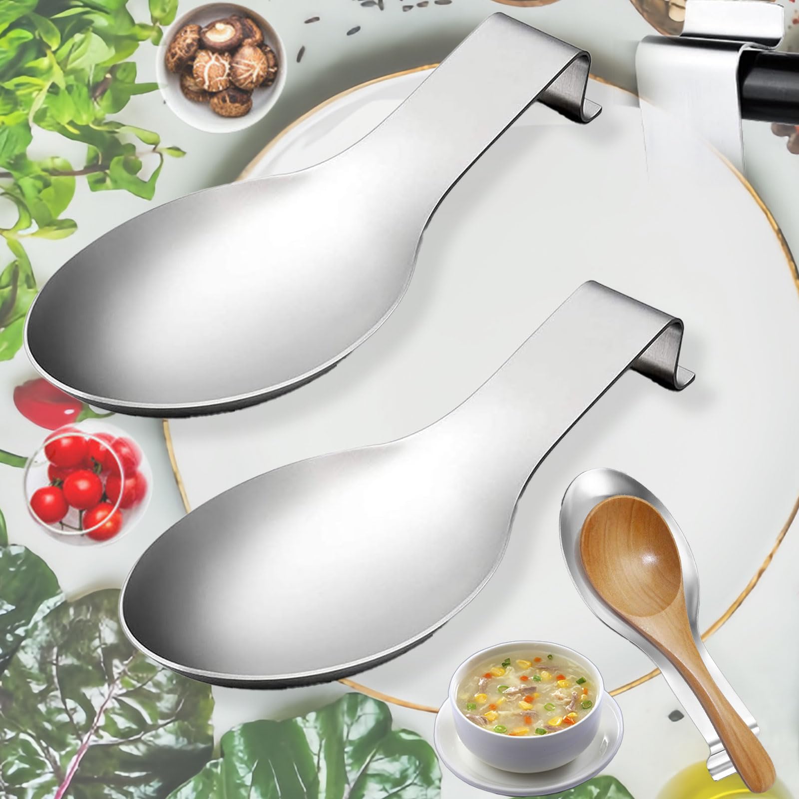 Repose Cuillère En Acier Inoxydable Multifonction, Porte-Cuillère Pour Cuisinière, Repose Cuillère à Chaleur De Cuisine, Argenté