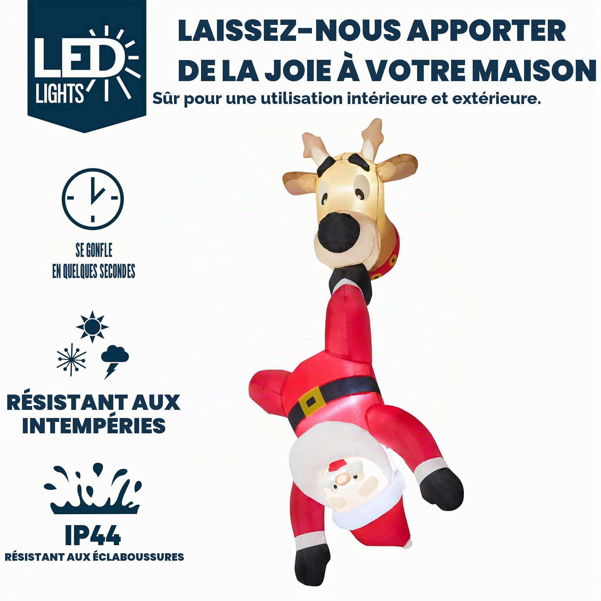 JOIEDOMI Père Noël gonflable tombant de 1,8 m de haut avec renne sorti de la fenêtre, gonflables de Noël avec LED intégrée pour décoration de fenêtre, fête de Noël, extérieur, intérieur, cour, jardin
