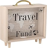 Vesici Travel Fund Box Vacation Decorative Savings Box Suitcase Wooden Money Coin Bank for Adults Vacation Wedding, 8 x 7.3 x 2.8 Inch(Travel Fund)