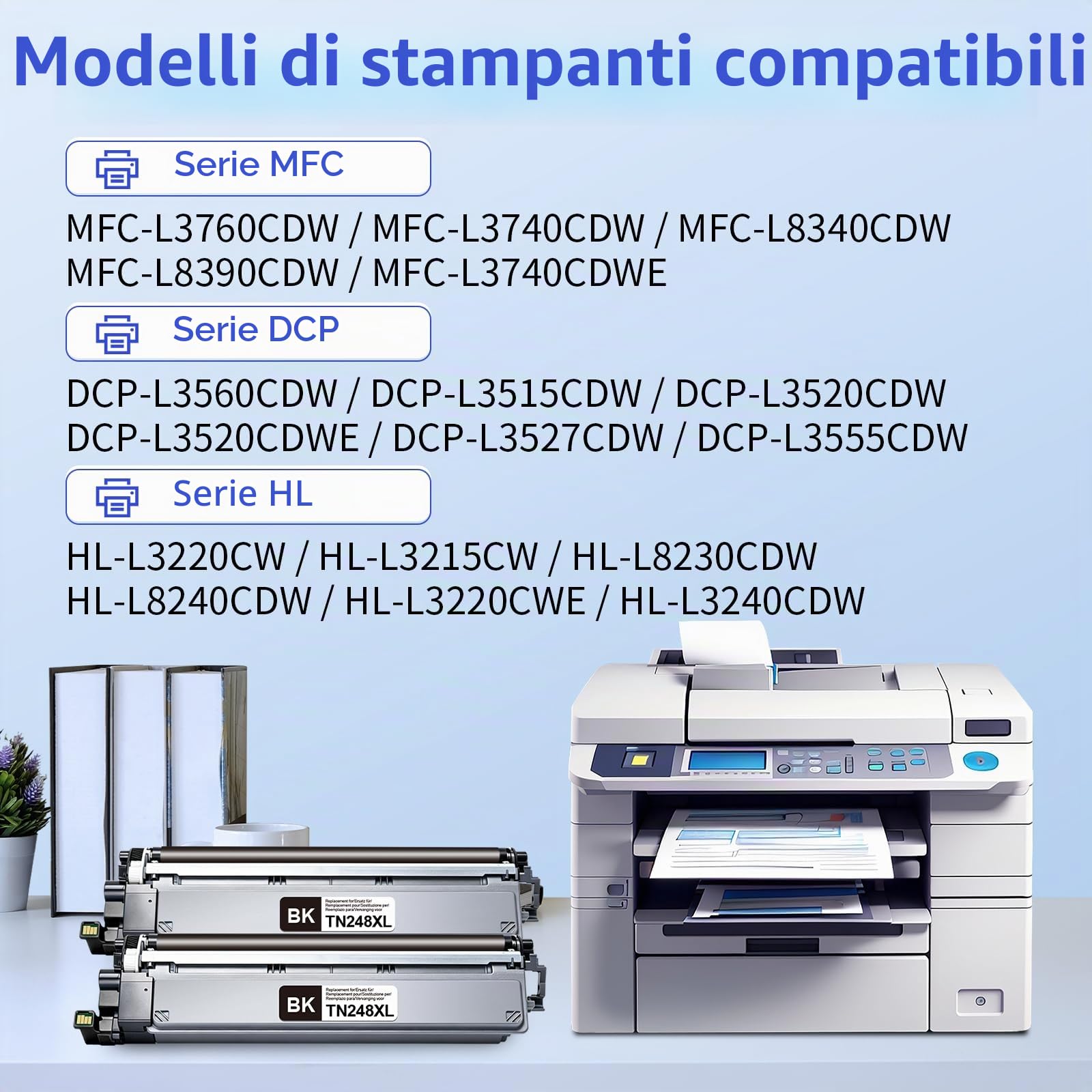 TN248XL 2x Nero compatibile con Brother MFC-L3760CDW L3740CDW DCP-L3560CDW | TN248XL Ricambio per Brother TN-248XL compatibile con Brother MFC-L3740CDWE DCP-L3520CDW ricarica per cartuccia di toner nero